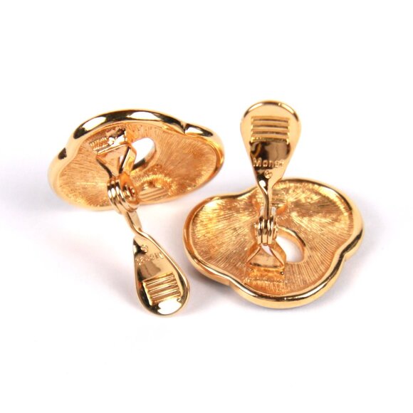 Vintage Monet Gold Tone and Blue Enamel Clip-on Earrings - Picture 3 of 4